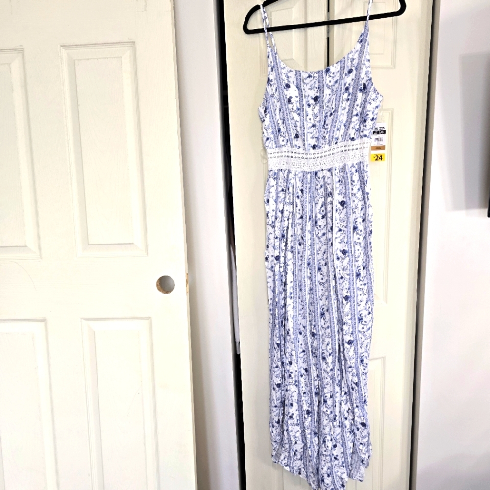 LILY MORGAN Blue and White Floral Maxi Romper